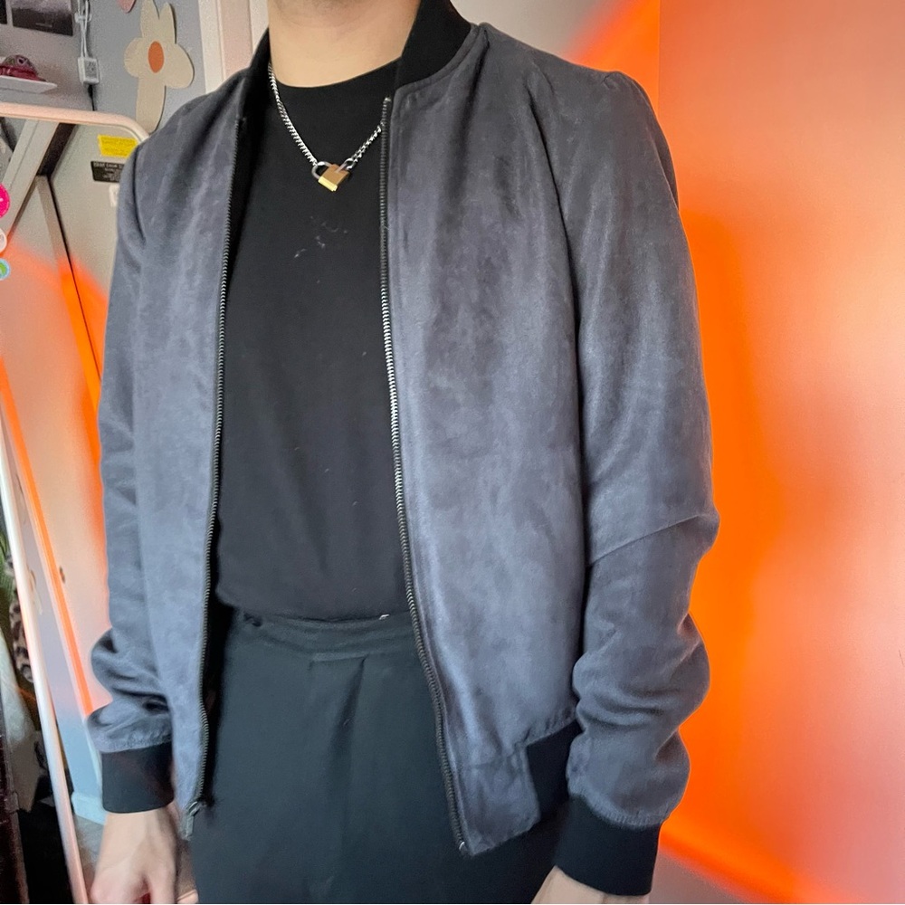 Small Grey Suede Bomber Jacket BR